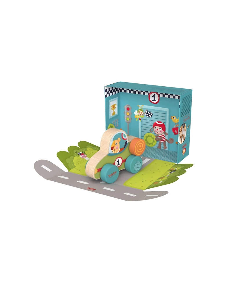 Bababoo and Friends Lion Bababoo Racecar Wooden Push Along My First Car Toy