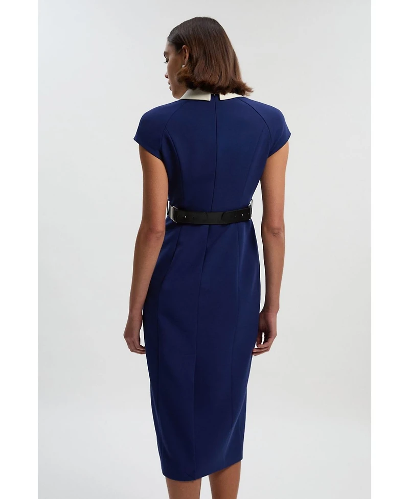 Karen Millen Women's Contrast Collar Tailored Midi Dress