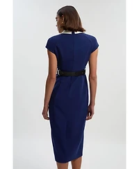 Karen Millen Women's Contrast Collar Tailored Midi Dress