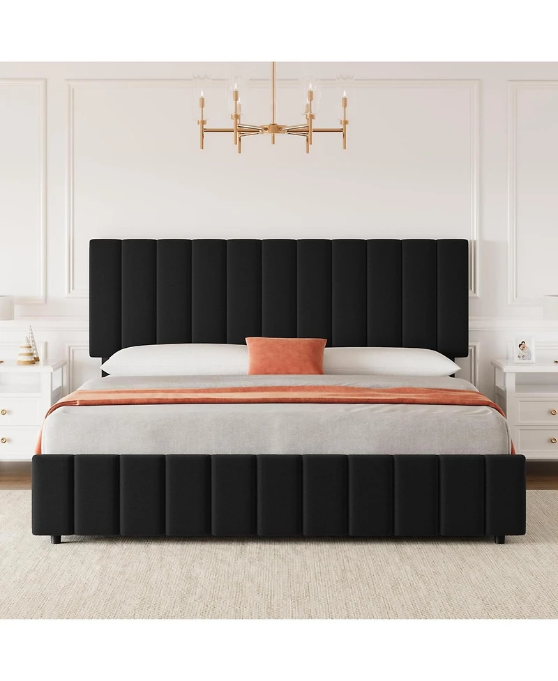 gaomon King Bed Frame Upholstered Headboard 4 Drawers Platform Adjustable Headboard Wood Slats No Box Spring