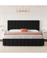 gaomon King Bed Frame Upholstered Headboard 4 Drawers Platform Adjustable Headboard Wood Slats No Box Spring