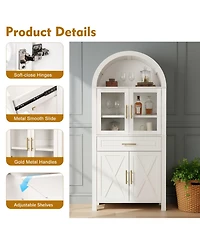 Streamdale Furniture 71" Arched Farmhouse Kitchen Pantry Cabinet with Glass Door & Adjustable Shelves