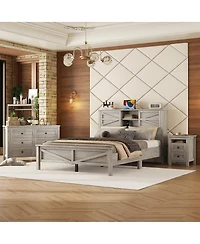 Streamdale Furniture 3-Piece Queen Farmhouse Bed Set w/ Storage Headboard, Nightstand & Dresser