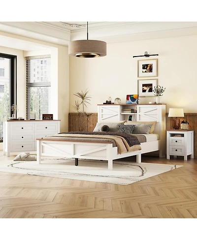 Streamdale Furniture 3-Piece Queen Farmhouse Bed Set w/ Storage Headboard, Nightstand & Dresser