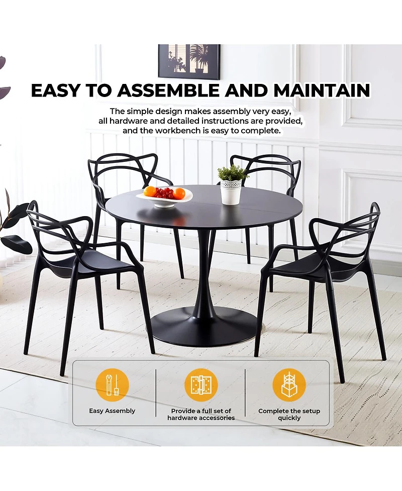 Streamdale 42.1" Black Tulip Dining Table (Seats 4-6) - Round Mdf Top, Pedestal Base