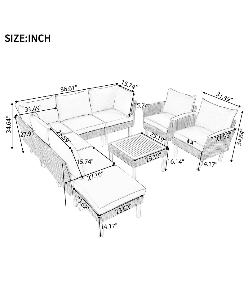 Streamdale Furniture 9-Piece Outdoor Patio Wicker Furniture Set with Acacia Wood Legs
