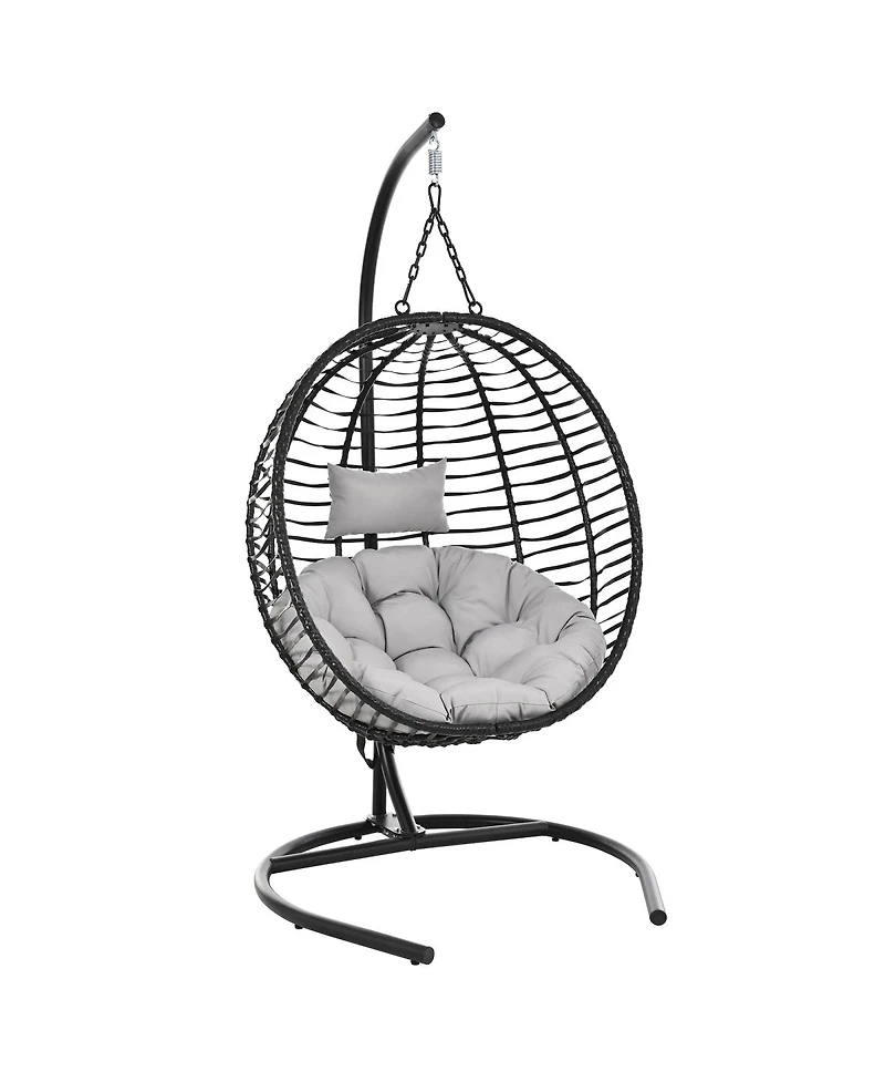 Streamdale Furniture Folding Egg Chair with Stand, Indoor/Outdoor Wicker Hammock Swing Chair