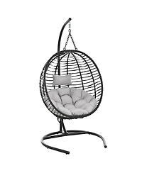 Streamdale Furniture Folding Egg Chair with Stand, Indoor/Outdoor Wicker Hammock Swing Chair