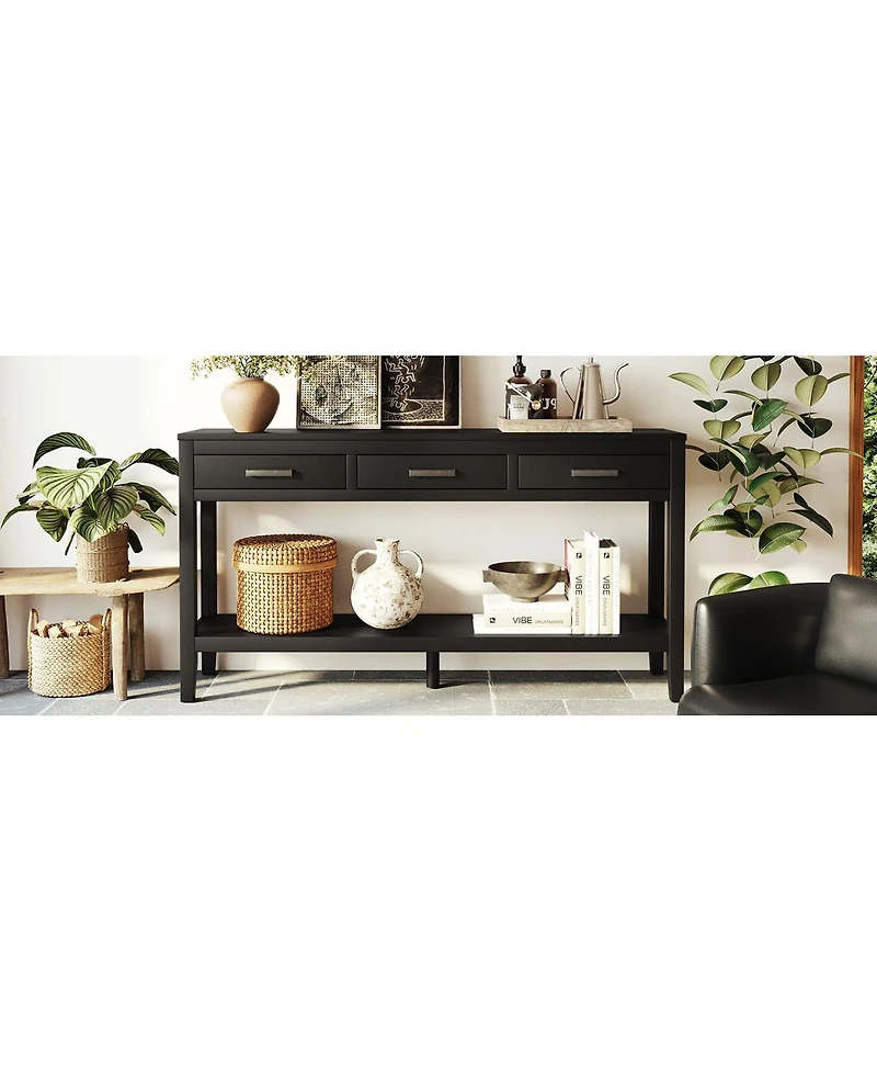 Streamdale Furniture Streamdale 59.1" Farmhouse Entryway Table with 3 Drawers & Bottom Shelf