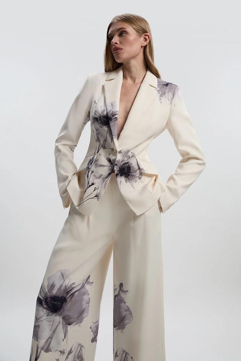 Karen Millen Women's Floral Crepe Single Breasted Blazer