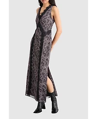 Warehouse Women's Chiffon Printed Lace Trim Dress