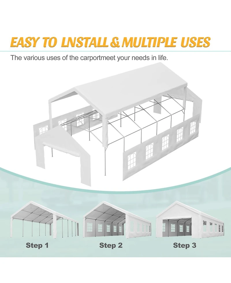 Streamdale Furniture Carport Canopy 16x32 Heavy Duty Metal Carport Garage Outdoor Shelter