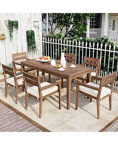 Streamdale Furniture Acacia Wood Outdoor Dining Set with Cushions - 7 Pieces