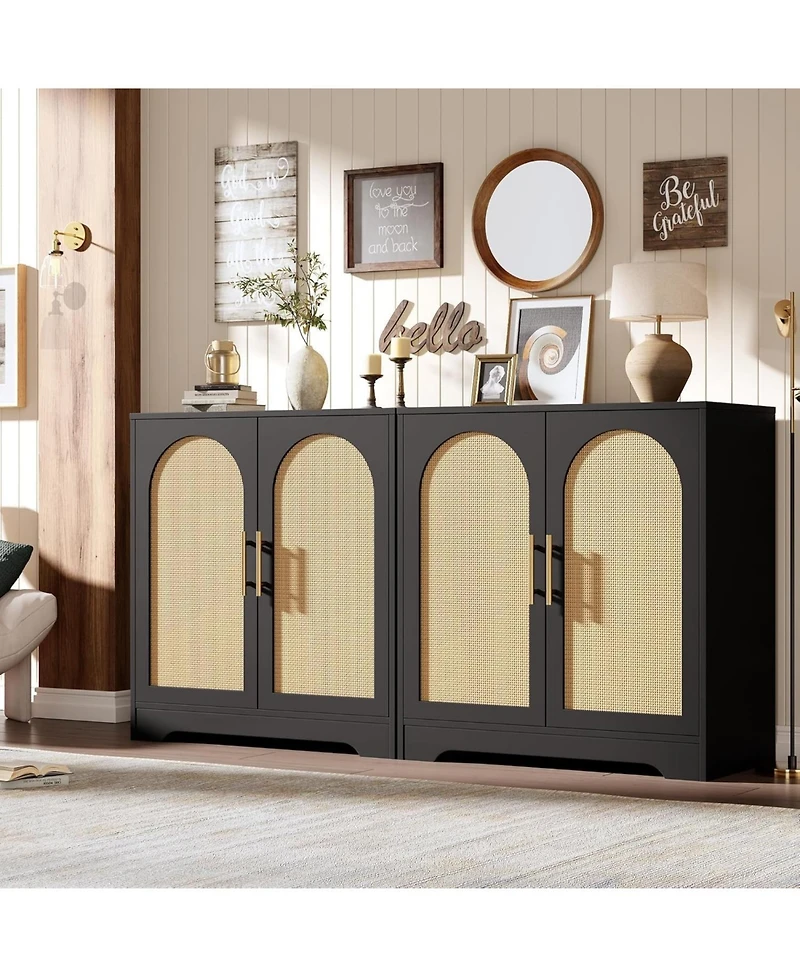 gaomon Wood Storage Cabinet with 2 Rattan Doors, Adjustable Shelf, Rustic Sideboard/Tv Stand, Living Room.