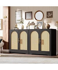 gaomon Wood Storage Cabinet with 2 Rattan Doors, Adjustable Shelf, Rustic Sideboard/Tv Stand, Living Room.