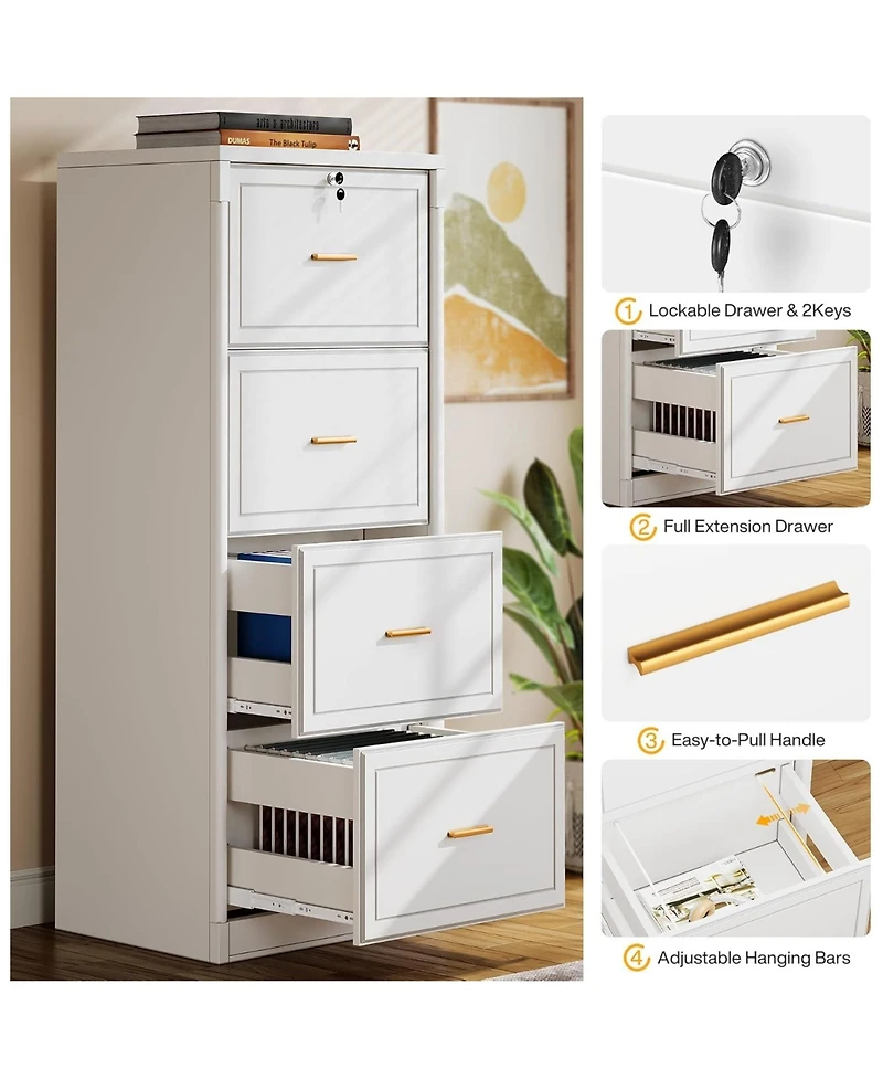 Rainsken 4-Drawer File Cabinet with Lock