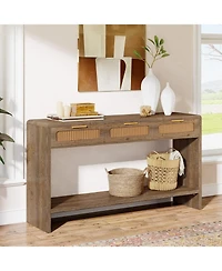 Tribesigns Entryway Table with 3 Rattan Drawers, Narrow Console Sofa Table with 2-Tier Open Storage Shelf