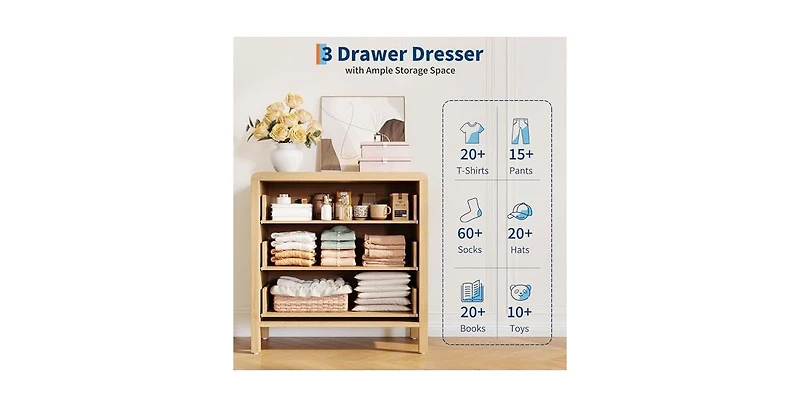 gaomon 3 Drawer Dresser for Bedroom, Chest of Drawers, Closet Dresser Storage Cabinet Organizer