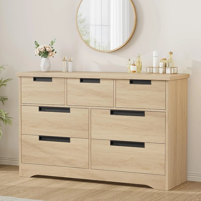 gaomon 7-Drawer Dresser, Modern Double Chest of Drawers with Embedded Handles Design