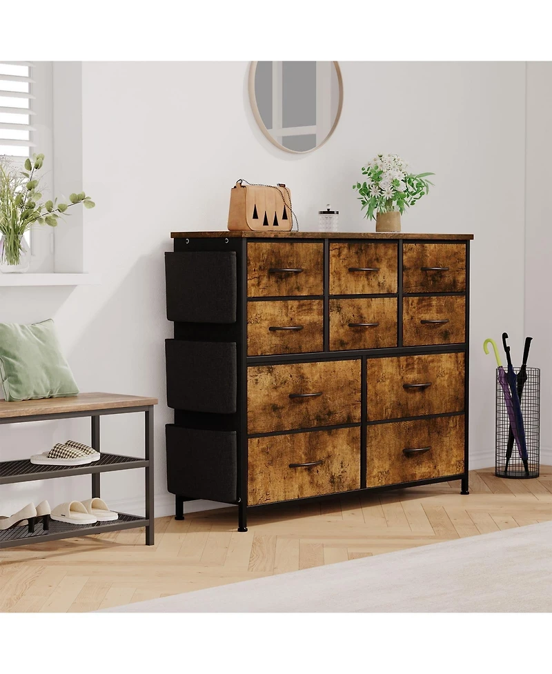 gaomon 10 Drawer Fabric Dresser & Chest of Drawers with Fabric Bins, Side Pockets & Sturdy Steel Frame for Closet Hallway Living Room
