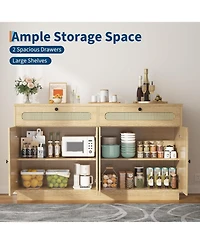 gaomon Rattan Sideboard Cabinet with Adjustable Shelves, Buffet with 2 Drawers and 4 Rattan Doors for Dining Room