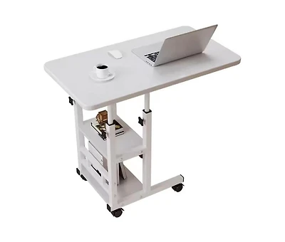 gaomon Adjustable Height C Table with Wheels, Overbed Table with Storage Shelves, Sofa Laptop Desk with Tilting Board