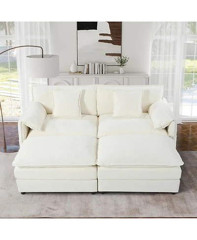 Streamdale Furniture Deep Seat Sectional Cloud Sofa with 2 Ottomans And Pillows