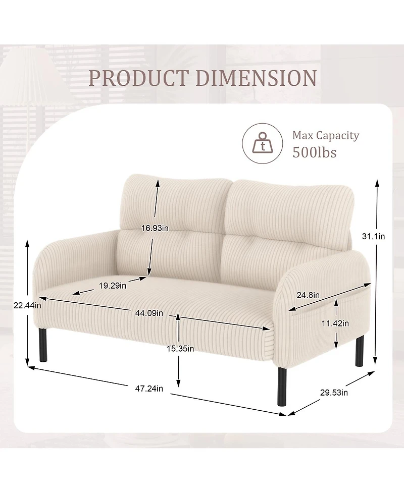 Streamdale Furniture Comfortable monochrome corduroy double sofa for living rooms & bedrooms