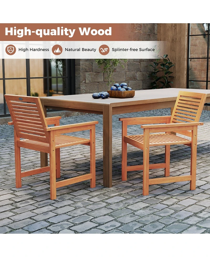 Gymax Patio Chairs Set of Outdoor Wooden Dining Chairs w/ Inclined Backrests