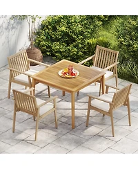 Gymax Pcs Patio Dining Chairs w/ Removable Padded Cushion Armrests & Teak Oil Finish