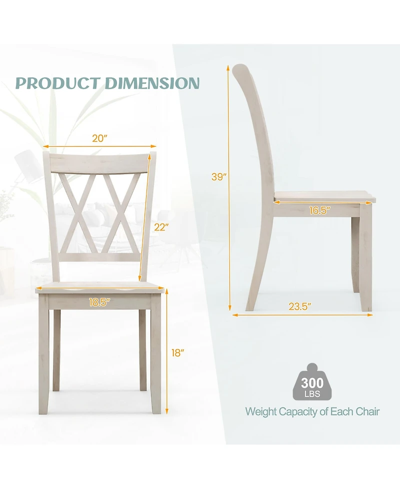 Gymax Solid Wood Dining Chair Set of 4 Armless Kitchen Chairs w/ Rubber Wood Frame Cross Back