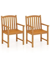 Gymax 2PCS Outdoor Dining Chairs Acacia Wood Slatted Patio Chairs w/ Inclined Backrest