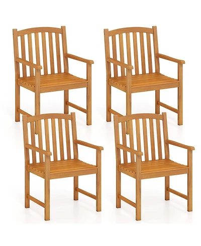 Gymax 4PCS Outdoor Dining Chairs Acacia Wood Slatted Patio Chairs w/ Inclined Backrest