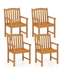 Gymax 4PCS Outdoor Dining Chairs Acacia Wood Slatted Patio Chairs w/ Inclined Backrest