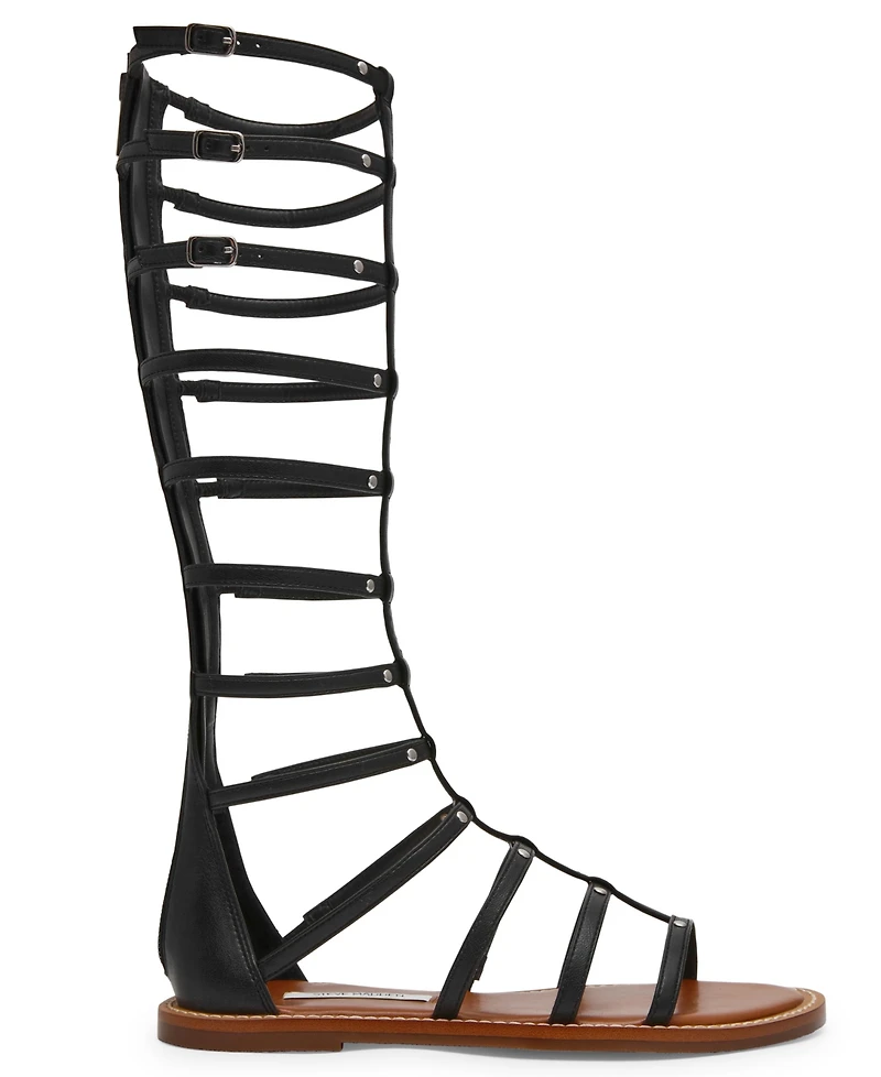 Steve Madden Women's Gladius Knee-High Strappy Flat Round Toe Gladiator Sandals