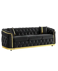 Streamdale Furniture Mid Century Modern 3 Seater Velvet Chesterfield Sofa with 2 Pillows