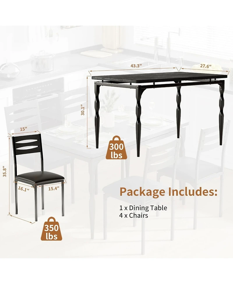 gaomon 5-Piece Industrial Dining Table Set, Modern Table & Chairs Set for 4, Compact Kitchen Set for Apartment