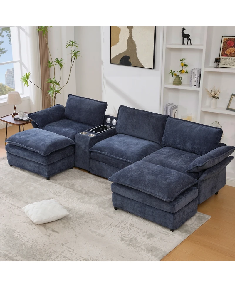 Streamdale Furniture U Shaped Modular Sectional Sofa with Storage, Charging, Speakers & More