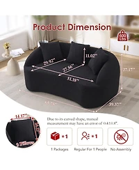 Streamdale Furniture Curved Boneless Sofa Loveseat, 2-Seater Black Chenille Couch with 3 Pillows