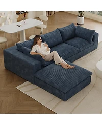 Streamdale Furniture 118.2" Cloud Sofa, Corduroy, Deep Seat, Removable Cushion, No Assembly