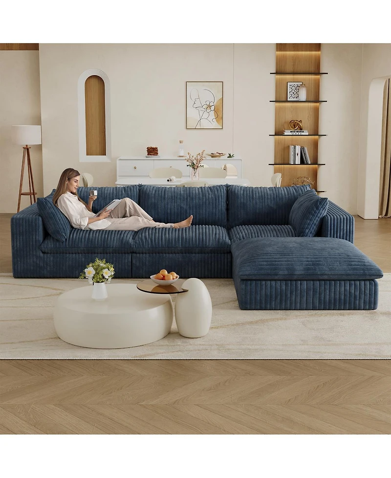 Streamdale Furniture 118.2" Cloud Sofa, Corduroy, Deep Seat, Removable Cushion, No Assembly