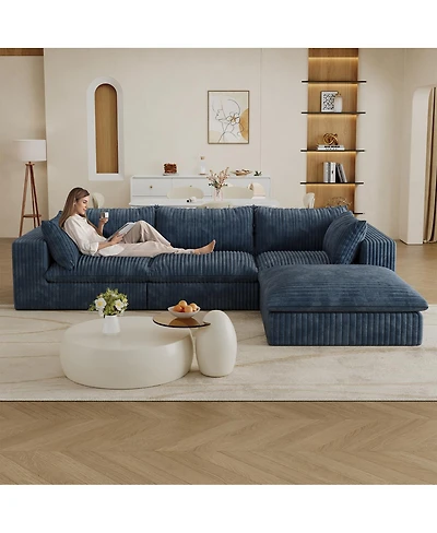 Streamdale Furniture 118.2" Cloud Sofa, Corduroy, Deep Seat, Removable Cushion, No Assembly