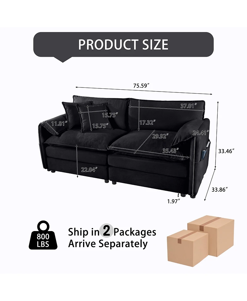 Streamdale Furniture Oversized Chenille Loveseat Sofa, 2-Seater Small Cloud Couch
