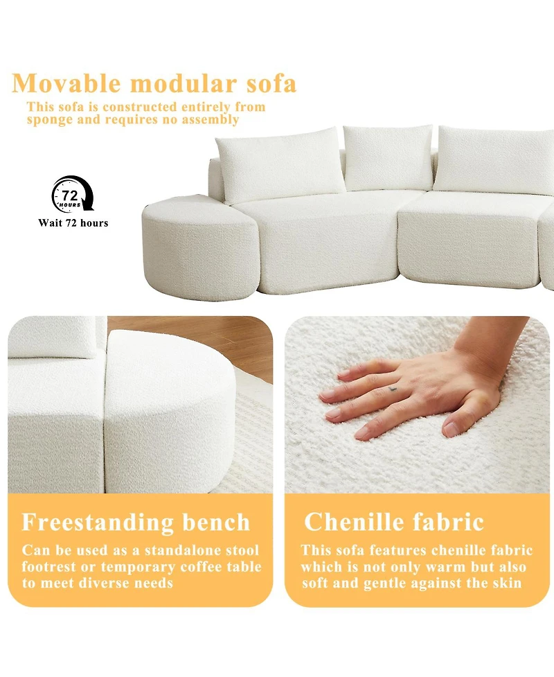Streamdale Furniture Streamdale Chenille V-shaped modular sofa set with 3 pillows & 2 ottomans
