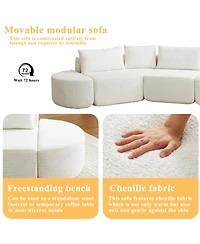 Streamdale Furniture Streamdale Chenille V-shaped modular sofa set with 3 pillows & 2 ottomans