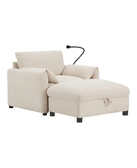 Streamdale Furniture 37" Sofa with Storage Ottoman, Phone Holder, Charger, Pockets, Chenille Armchair