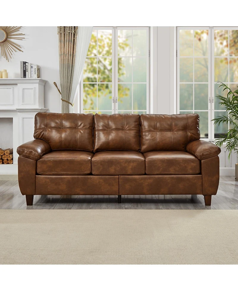 Streamdale Furniture 79" Three Seater Modern Faux Leather Sofa with Storage and Big Armrests