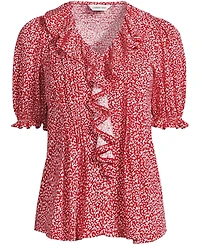 Lands' End Plus Women's Puff Sleeve Slub Ruffle Pintuck Top