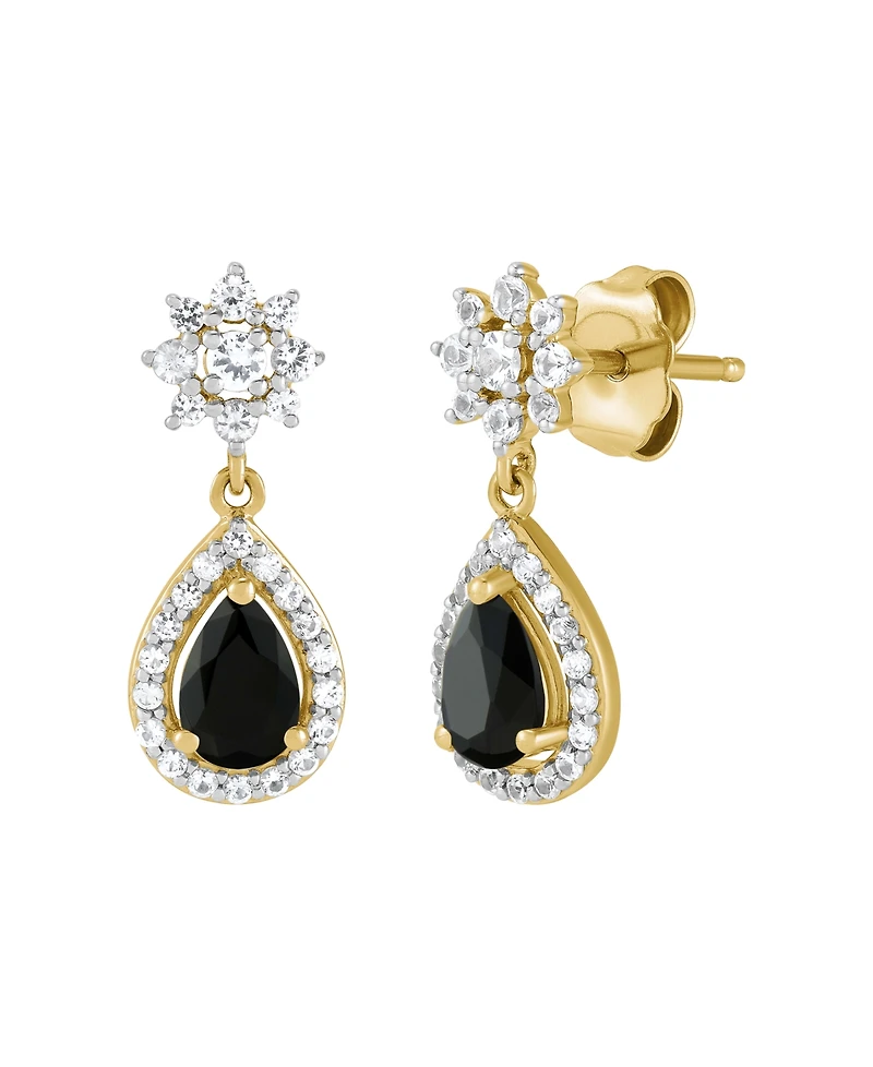 Macy's Onyx & White Topaz (1/2 ct. t.w.) Drop Earrings in 14k Yellow Gold Over Sterling Silver