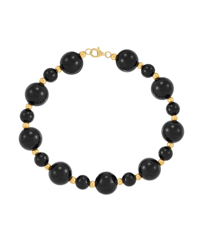 Macy's Onyx (10mm) Beaded Bracelet in 14k Yellow Gold Over Sterling Silver (Also available in Jade Bead)